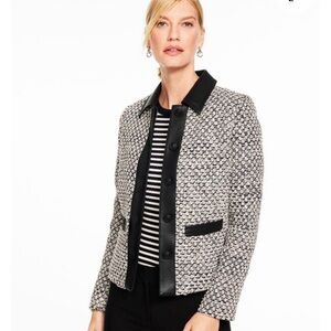 Talbots Black & White tweed /faux leather Blazer Sz 12 NEW!